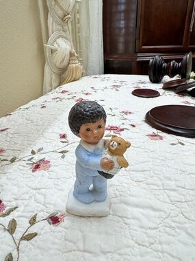 Sleepy Time Boy with Teddy Bear Porcelain Figurine Homco #1430 Vintage
